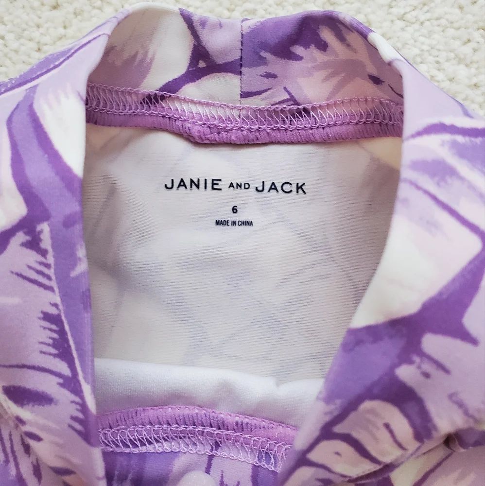 Janie and Jack Palm Girls Purple Leaf Ruffle Trim Rash Guard Swim Top sz6